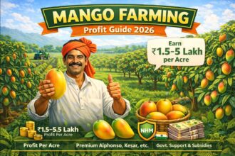 mango farming in India complete guide alphonso mango orchard Maharashtra mango tree with fruit India step by step mango cultivation process grafted mango saplings nursery India mango farming cost and profit per acre mango harvesting season India