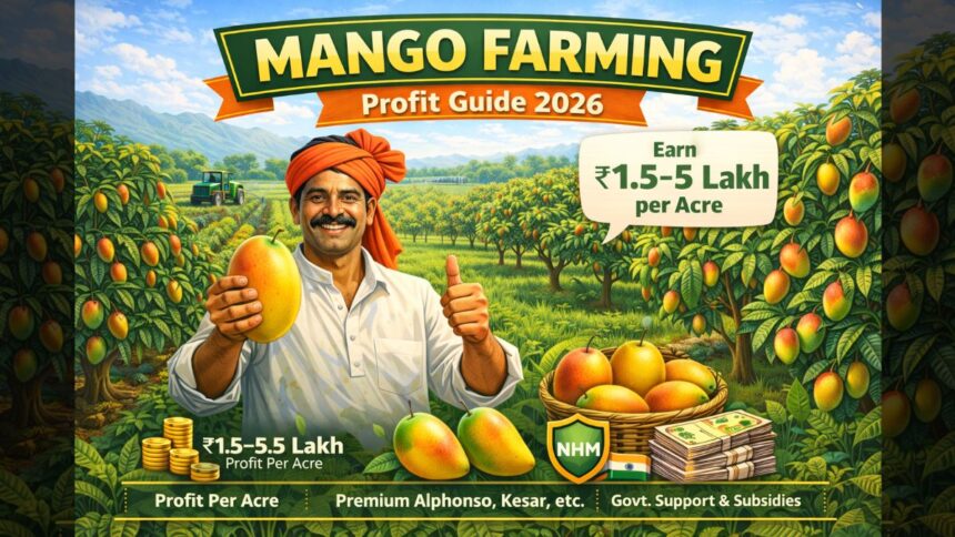 mango farming in India complete guide alphonso mango orchard Maharashtra mango tree with fruit India step by step mango cultivation process grafted mango saplings nursery India mango farming cost and profit per acre mango harvesting season India