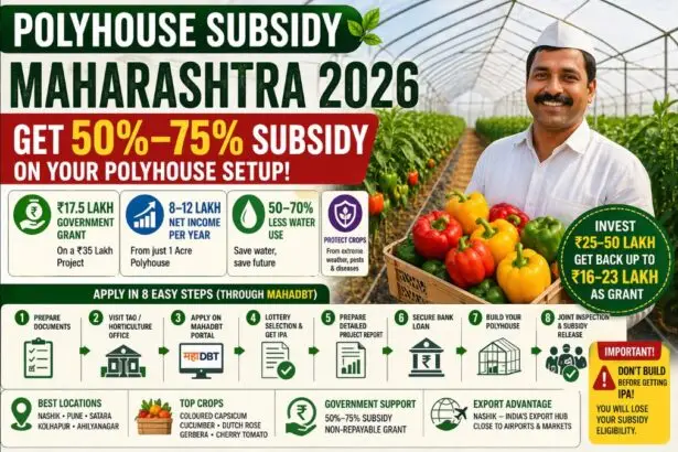 Polyhouse Subsidy in Maharashtra 2026: How to Get Up to 65% Grant and Earn ₹8–12 Lakh Per Acre