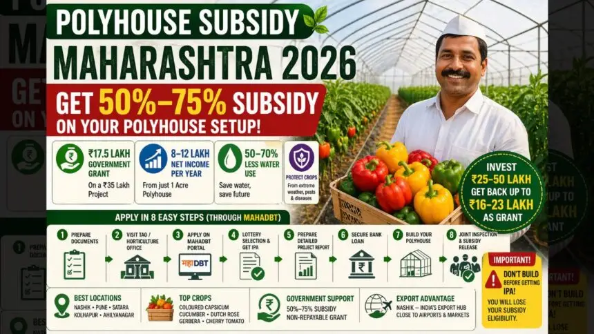 Polyhouse Subsidy in Maharashtra 2026: How to Get Up to 65% Grant and Earn ₹8–12 Lakh Per Acre